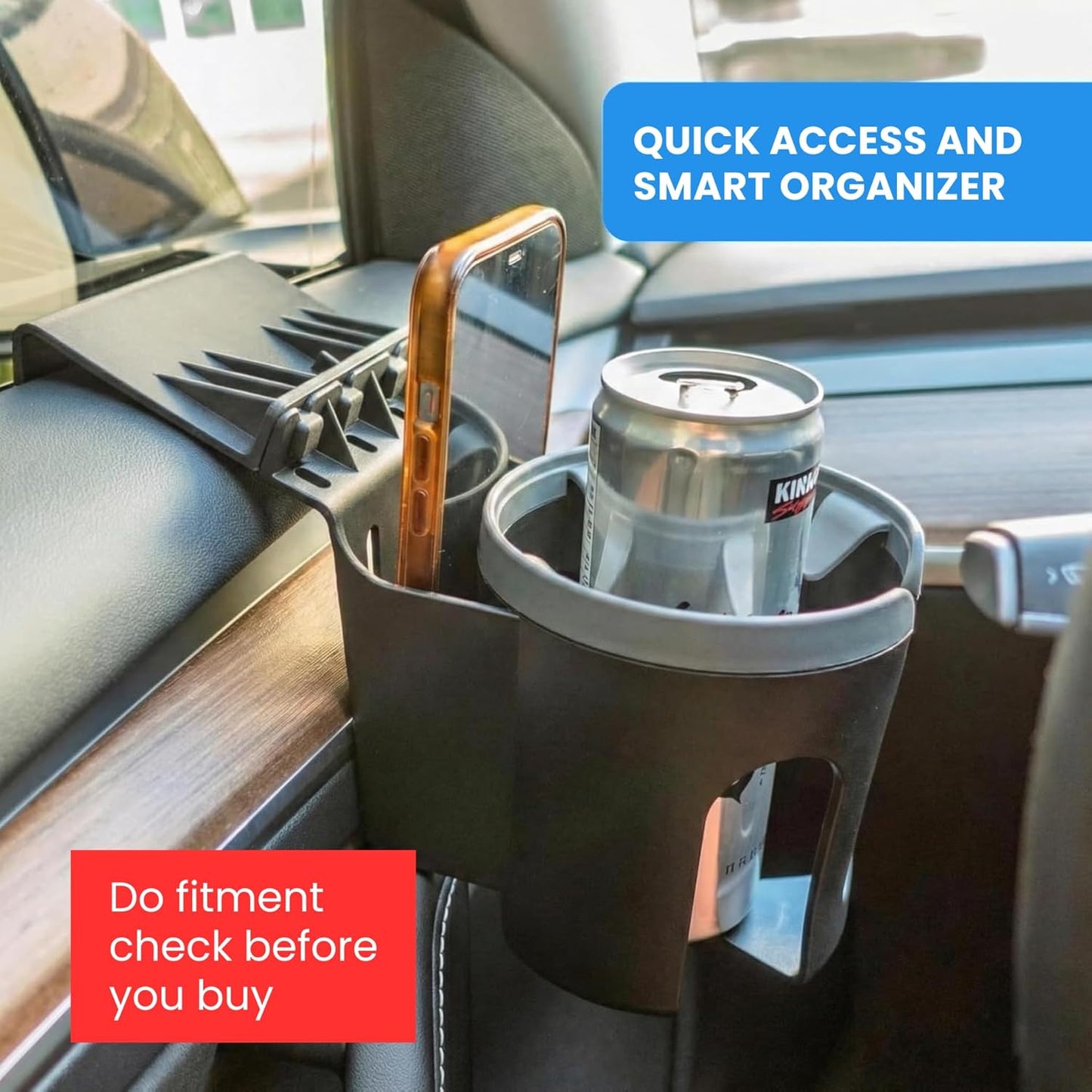 Car Door Cup Holder – Universal Window Cup-Holder with Phone Storage